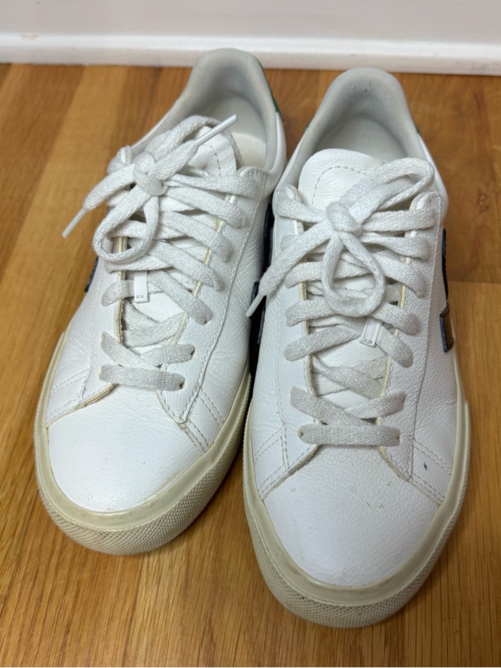 Veja Campo Leather Sneakers - White Black Emeraude Green - Women’s 7 / EU 38 - Picture 4 of 14